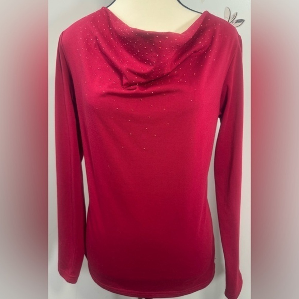 Studio By Liz Claiborne Red Women's Top Long Sleeve Cowl Neck Size S/P